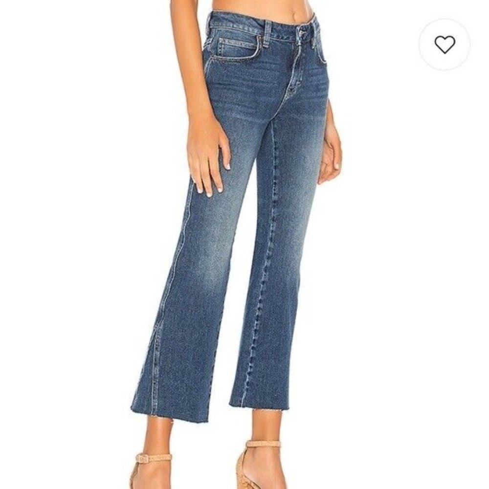 Free People Rita Crop Flare High Rise Raw Hem Jeans Women's Size 25